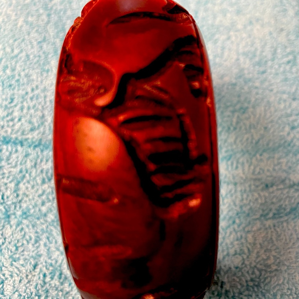 Mahogany wood bracelet hand carved . Africa safari depicting animals and jungle